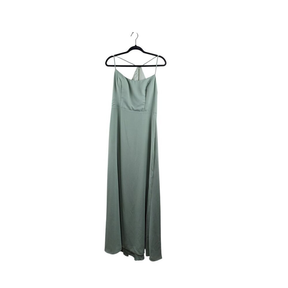 Amsale Cami Dress Sage With Strappy Back & Flowy Skirt Size 8 Light Sage Green